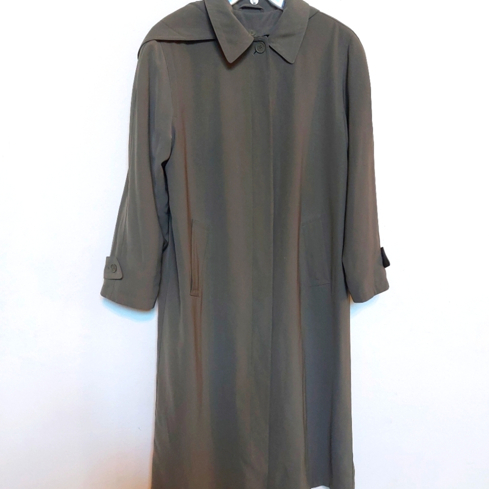 Anne Kline Olive Green Trench Coat Size 8 - Picture 1 of 16